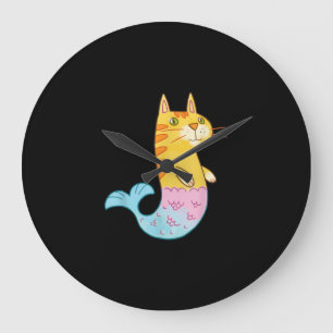 Niedliche Katze Meerjungfische Schwimmen auf See G Große Wanduhr