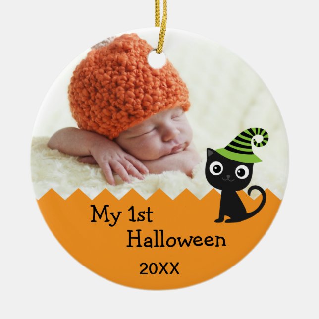 Niedliche Katze Mein 1. Halloween-Ornament Keramikornament (Vorne)