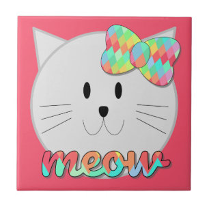 Niedliche Katze Meow Rainbow Bow Pink Glitzer Kind Fliese