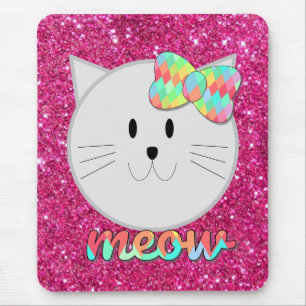 Niedliche Katze Meow Rainbow Bow Pink Glitzer Kind Mousepad