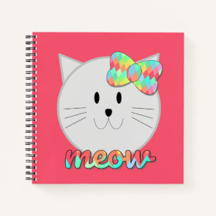Niedliche Katze Meow Rainbow Bow Pink Glitzer Kind Notizbuch