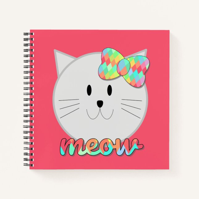Niedliche Katze Meow Rainbow Bow Pink Glitzer Kind Notizbuch (Vorderseite)