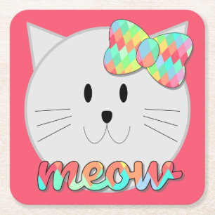 Niedliche Katze Meow Rainbow Bow Pink Glitzer Kind Rechteckiger Pappuntersetzer
