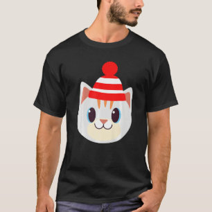 Niedliche Katze mit Beanie Beany Warme Wolle Hat W T-Shirt