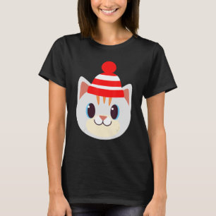 Niedliche Katze mit Beanie Beany Warme Wolle Hat W T-Shirt