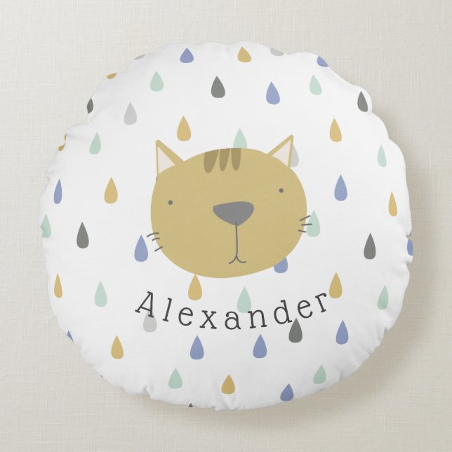 Niedliche Katze mit benutzerdefinierbarem Namen Rundes Kissen (Vorderseite)