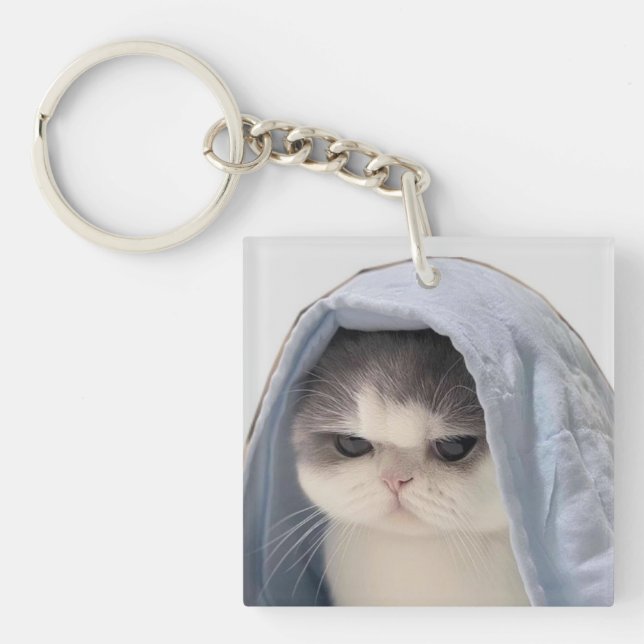 Niedliche Katze mit Blanket Schlüsselanhänger (Vorderseite)