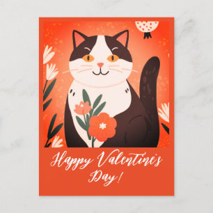 Niedliche Katze mit Blume Glücklicher Valentinstag Feiertagspostkarte