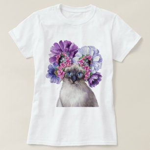 Niedliche Katze mit Blume Krone Aquarellbilder T-Shirt