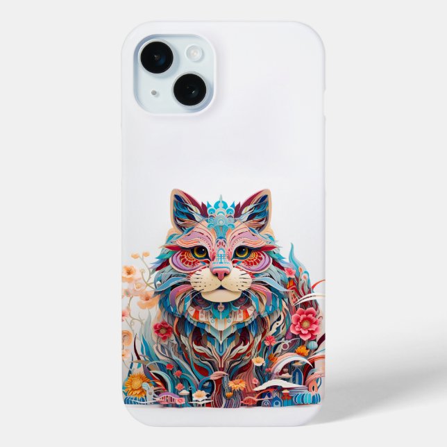 Niedliche Katze mit Blume Papierausschnitt Case-Mate iPhone Hülle (Rückseite)