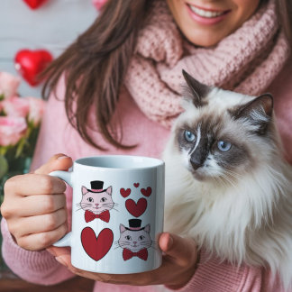 Niedliche Katze mit Bogen Krawatte und Herz Valent Kaffeetasse