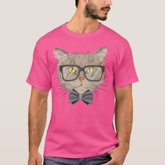 Niedliche Katze mit Bow-Krawatte und Brille T-Shirt