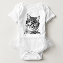 Niedliche Katze mit Brille Baby Tutu Körper Anzug  Baby Strampler