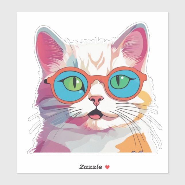 Niedliche Katze mit Brille Clipart-78197 Aufkleber (Blatt)