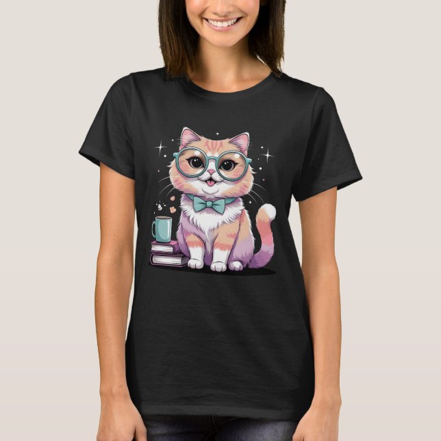 Niedliche Katze mit Brille - Kawaii Nerdy Kitty T-Shirt (Vorderseite)