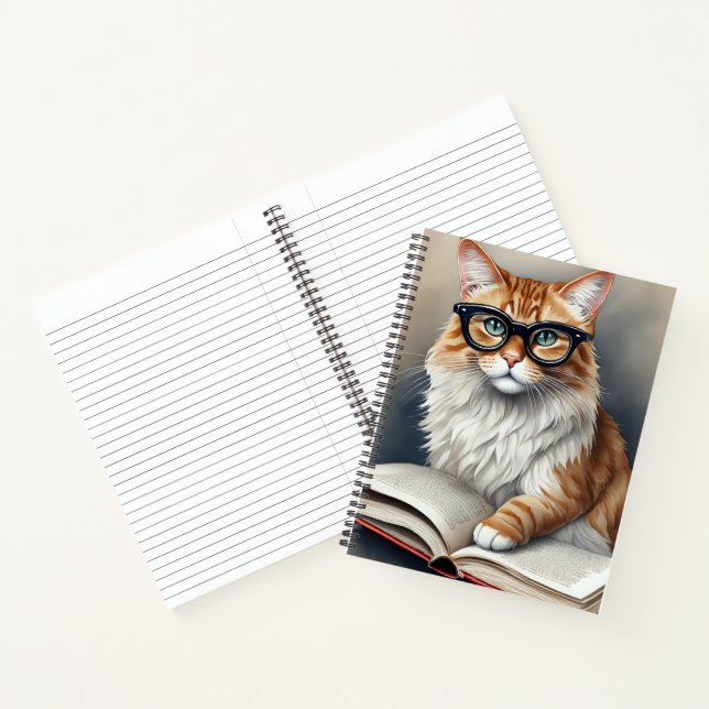 Niedliche Katze mit Brille Lesen eines Buches Notizbuch (Innenseite)