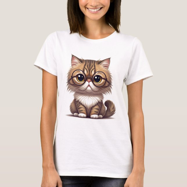 Niedliche Katze mit Brille-T - Shirt (Vorderseite)