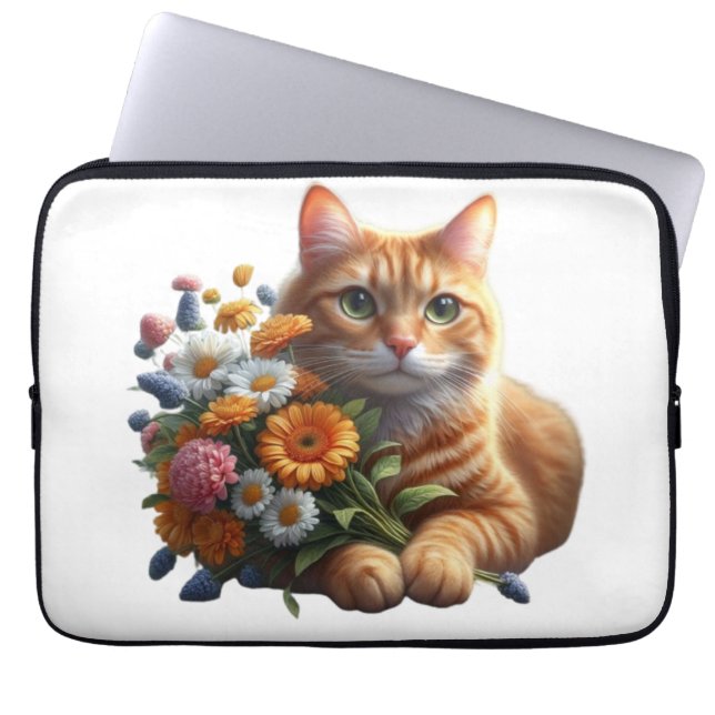 Niedliche Katze mit einem Bouquet an Blume Laptopschutzhülle (Vorderseite)