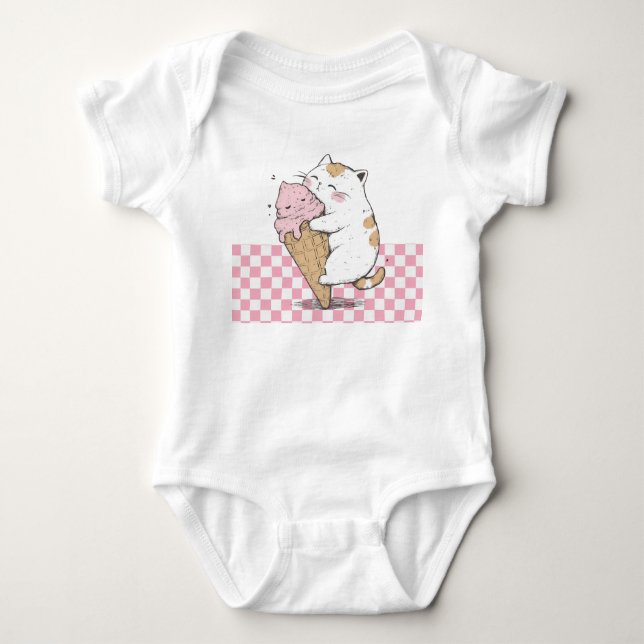 Niedliche Katze mit Eiscreme Baby Strampler (Vorderseite)