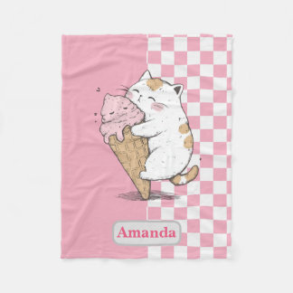 Niedliche Katze mit Eiscreme Cone Fleece Blanken