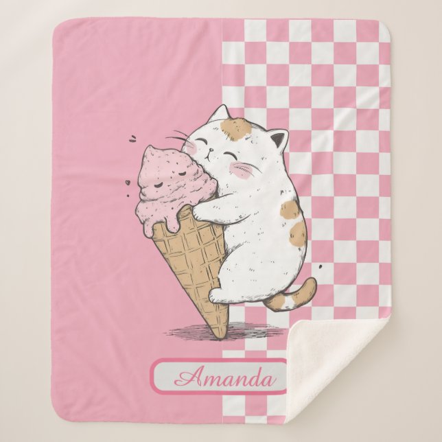 Niedliche Katze mit Eiscreme Sherpadecke (Vorderseite)
