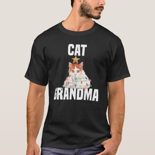 Niedliche Katze mit Feenlicht Katzengroßmutter T-Shirt (Vorderseite)