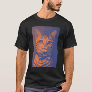Niedliche Katze mit Fliege Kragen Kitsch Stil Kuns T-Shirt