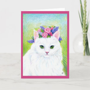 Niedliche Katze mit Frühlingsblüten zu Ostern Feiertagskarte