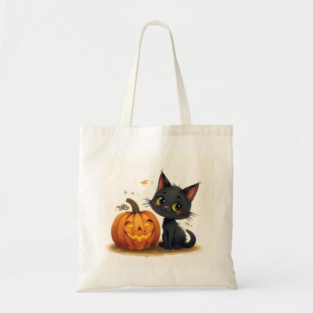 Niedliche Katze mit gehobenem Pumpkin Tragetasche (Vorne)