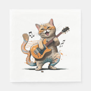 Niedliche Katze mit Gitarren-Shirt, Coole kitschig Serviette