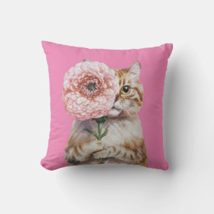 Niedliche Katze mit großer Blume  Adorable Ginger  Kissen