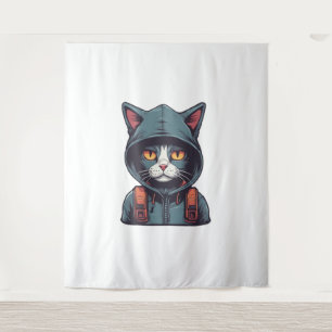 niedliche Katze mit grüner Hoodie Wandteppich