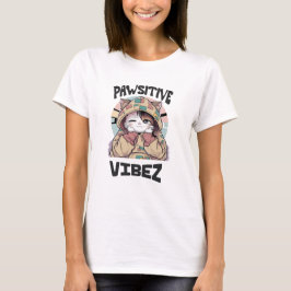 Niedliche Katze mit Hoodie: "PAWSITIVE VIBEZ-Desig T-Shirt