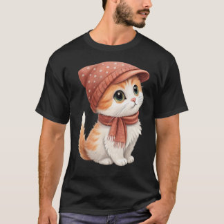 Niedliche Katze mit Hut, Karpfen, Pastellfarbe T-Shirt