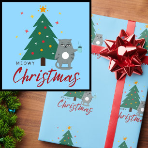 Niedliche Katze mit Kaffee und Baum Meowy Weihnach Geschenkpapier