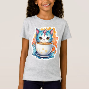 Niedliche Katze mit Kaffeetasse Cartoon-Design-946 T-Shirt