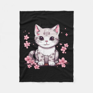 Niedliche Katze mit Kirschblüten, die ich kälte Fleecedecke