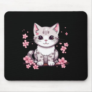 Niedliche Katze mit Kirschblüten, die ich kälte Mousepad