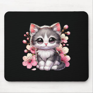 Niedliche Katze mit Kirschblütenkatze Mousepad