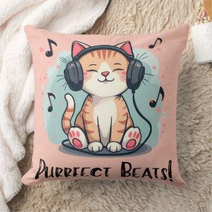 Niedliche Katze mit Kopfhörern Kawaii Music Lover  Kissen