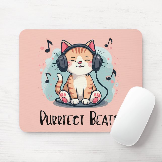 Niedliche Katze mit Kopfhörern Kawaii Music Lover  Mousepad (Mit Mouse)