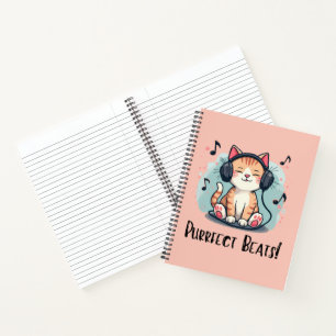 Niedliche Katze mit Kopfhörern Kawaii Music Lover Notizbuch