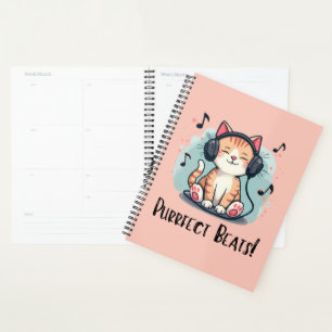 Niedliche Katze mit Kopfhörern Kawaii Music Lover  Planer