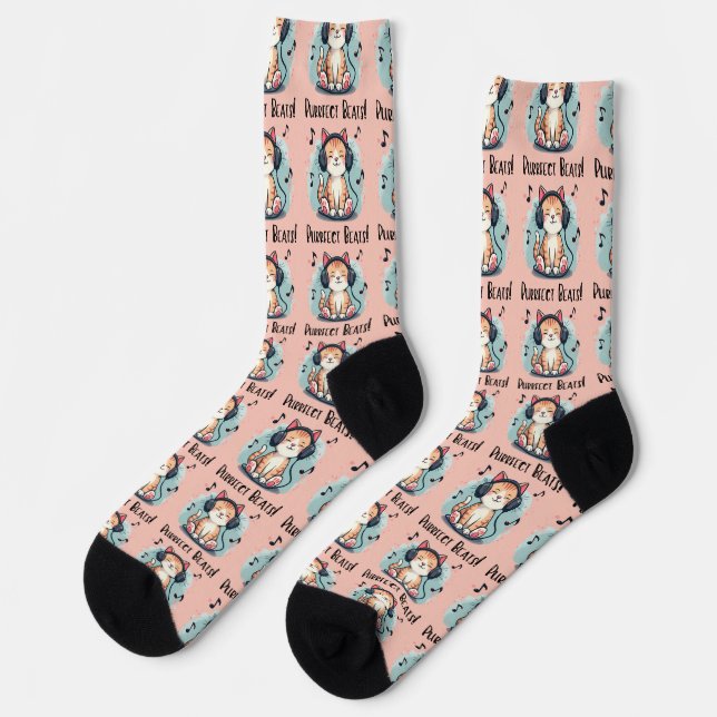 Niedliche Katze mit Kopfhörern Kawaii Music Lover  Socken (Linkes Detail)
