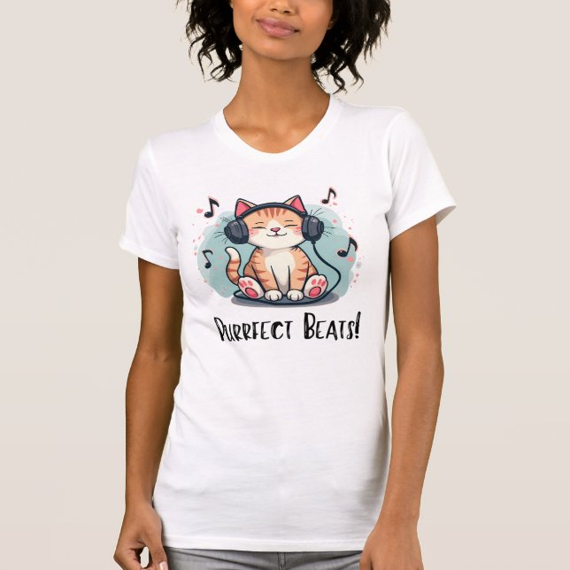 Niedliche Katze mit Kopfhörern Kawaii Music Lover  T-Shirt (Vorderseite)