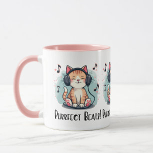 Niedliche Katze mit Kopfhörern Kawaii Music Lover  Tasse