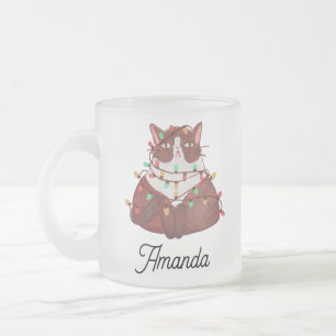Niedliche Katze mit mattiertem Weihnachtscreme Mattglastasse