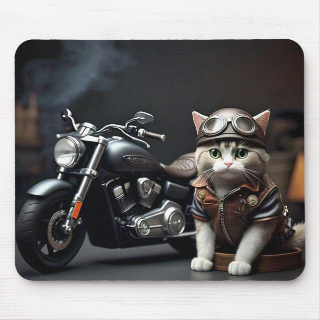 Niedliche Katze mit Motorrad-Maus-Pad Mousepad (Vorne)