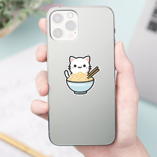 Niedliche Katze mit Noodles-Aufkleber   Kawaii Ani Aufkleber
