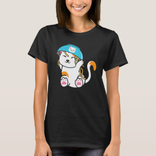 Niedliche Katze mit Nudelschale über Kopf Nahrungs T-Shirt